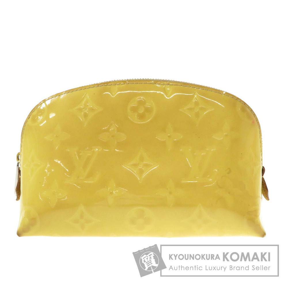 Louis Vuitton Pochette Cosmetic Makeup Pouch Leather Yellow Brown